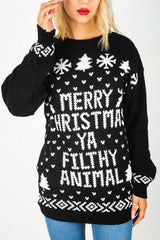 Black Merry Christmas Ya Filthy Animal Jumper