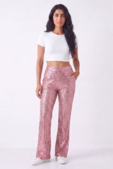 Pink Glitter Sequin Flare Trousers - Olivia