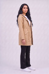 Camel Leopard-Lined Reversible Hooded Parka Jacket– Olivia