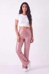Pink Glitter Sequin Flare Trousers - Olivia